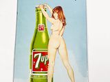 painting of a naked woman holding a bottle of 7up