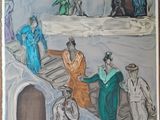 a drawing of a group of people in a room