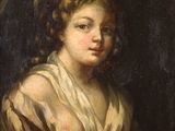 un tableau représentant une femme vêtue d'une robe blanche et d'un foulard jaune