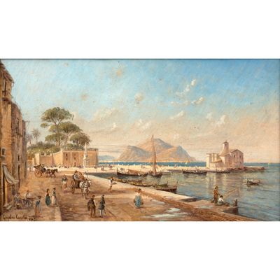 une image représentant un tableau représentant une scène de port avec des bateaux et des personnages