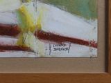 a painting of a yellow vase with flowers in it