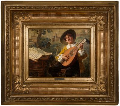 une image d'un tableau représentant un homme jouant de la guitare