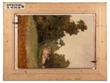 an image of a painting of a house and trees in a field