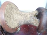 a close up of a saddle on a horse