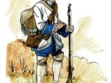 painting of a man dressed in colonial clothing holding a rifle