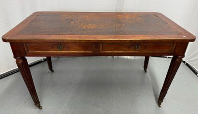 a wooden table with two drawers and a drawer underneath it