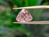 quelqu'un tient une pince dans laquelle est sertie un diamant rose