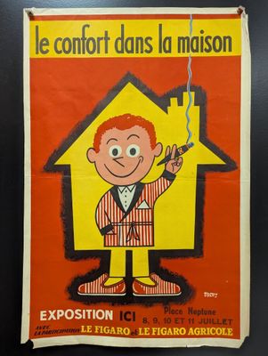 affiche française représentant un homme en train de fumer une cigarette devant une maison
