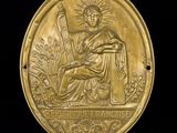 une image représentant une médaille d'or et une femme tenant une harpe