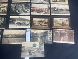 several old black and white photographs of people on a table