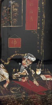 a picture of a chair that has a painting on it