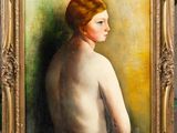 a painting of a woman with red hair in a gold frame