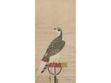 an oriental painting of a bird sitting on top of a pole