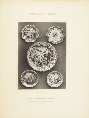 an old black and white photo of a plate and bowls of food