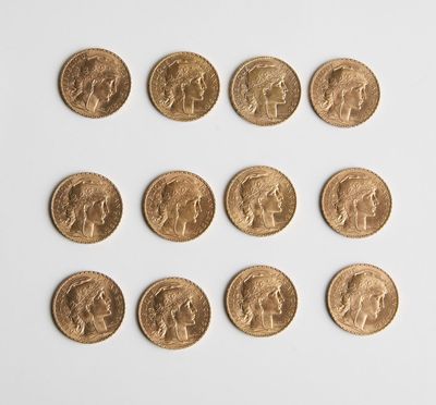4 Lot de 12 pièces de 20 Francs or coq, 1912, 77,3g