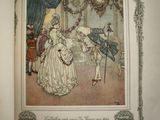 an old book with a picture of a woman in a dress and a man in a suit