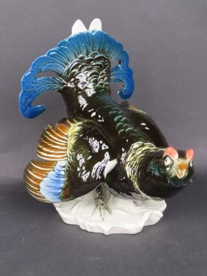 KARL ENS. Tétras lyre, sujet en porcelaine polychrome, marqu…