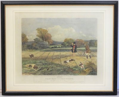 une image représentant un tableau où l'on voit deux hommes et des chiens dans un champ