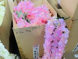 de nombreuses boîtes de fleurs posées par terre