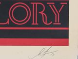 a black and red poster with the word glory on it
