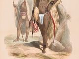 une vieille gravure représentant un homme en manteau de fourrure et une femme en maillot de bain