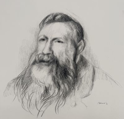 a black and white drawing of a bearded man with a long beard