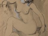 an image of a drawing of a nude woman sitting on a couch