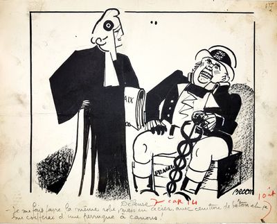 an old cartoon drawing of a man and a woman sitting on a chair