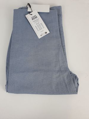 a pair of blue pants with a tag on them