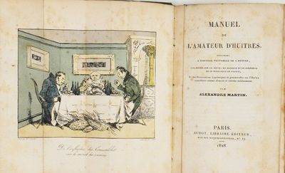 un vieux livre sur lequel figure l'image d'un homme et d'une femme assis à une table