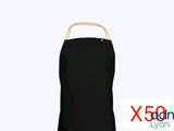 an image of a black apron with a wooden handle on a white background