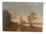 une image d'une peinture représentant un paysage avec des arbres et une rivière
