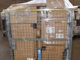 a large cart with many boxes on it in a warehouse