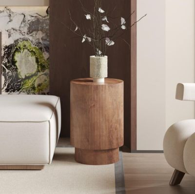 Table d'appoint ronde, en bois de manguier brun clair, dimen…