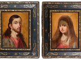 two paintings of a man and a woman, one of which is wearing a veil and the other of which