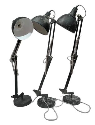 pair of vintage industrial style desk lamps with black metal shades