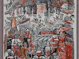 drawing of a drawing of a city with a lot of buildings