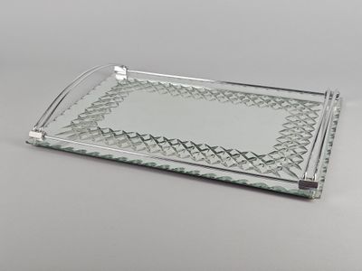 plateau de service rectangulaire en verre avec motif géométrique