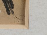 a drawing of a man and a dog in a picture frame