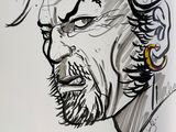 drawing of a man with a beard and earphones in his ear