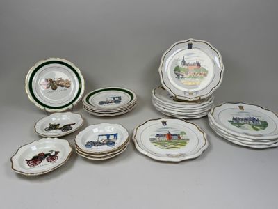 a lot of plates that are sitting on a table