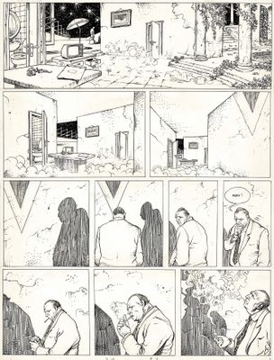 une image représentant une bande dessinée en noir et blanc mettant en scène un homme en costume