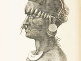 un dessin en noir et blanc représentant un homme portant des boucles d'oreilles