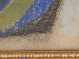 an image of a picture of a painting with a blue and green stripe on it