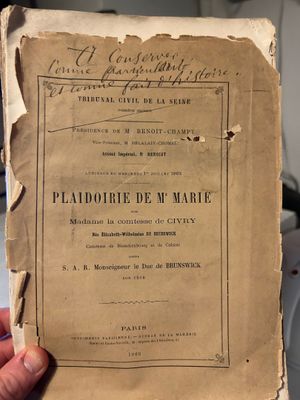MARIE - Plaidoirie de Maitre Marie pour la comtesse de Civry…