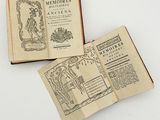 an old book opened to show a picture of a woman in a dress