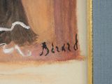 a picture of a painting of a woman walking a dog
