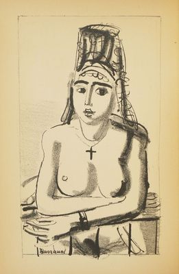 une image représentant le dessin d'une femme portant une croix sur la poitrine