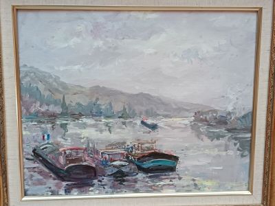 Ecole Française (XXè) "Péniches au Pré aux Loups", huile sur… - Photo 1