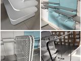 several pictures of a variety of different types of shelves in a store